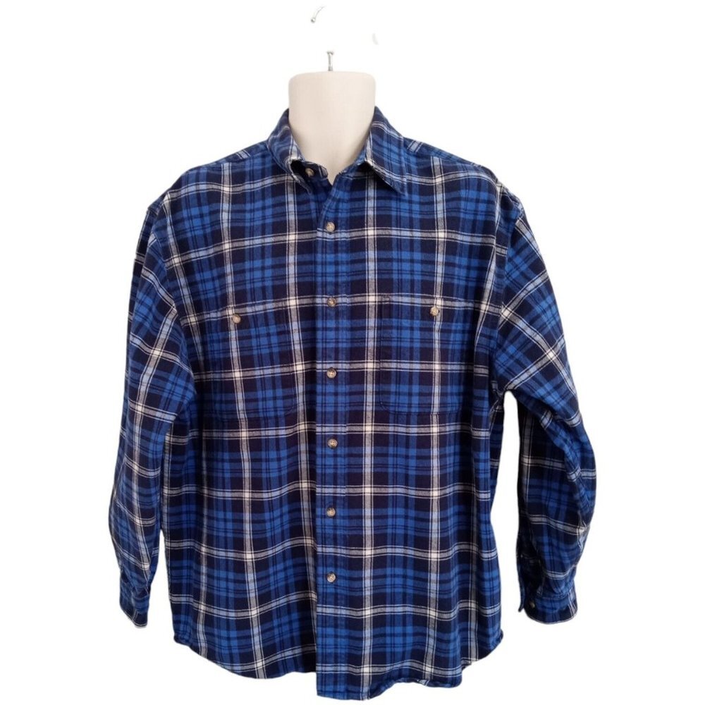 Eddie Bauer Men's Flannel Shirt Blue‎ Plaid Long Sleeve Button Up Size Med - Picture 2 of 7